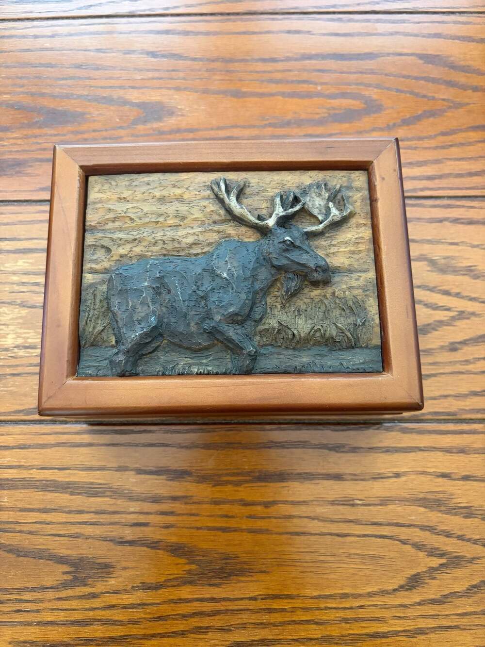 Vintage 2001 Evergreen Rustic Moose Wooden Keepsake Box